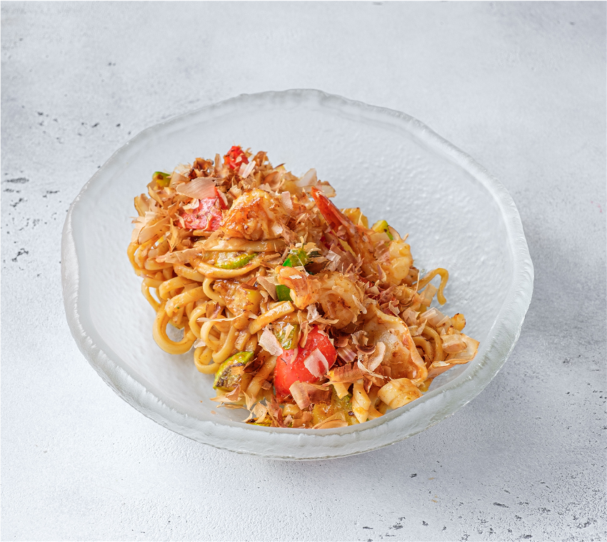 Лапша с кальмарами и креветками
