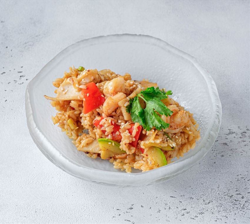 Имбирный рис  с морепродуктами